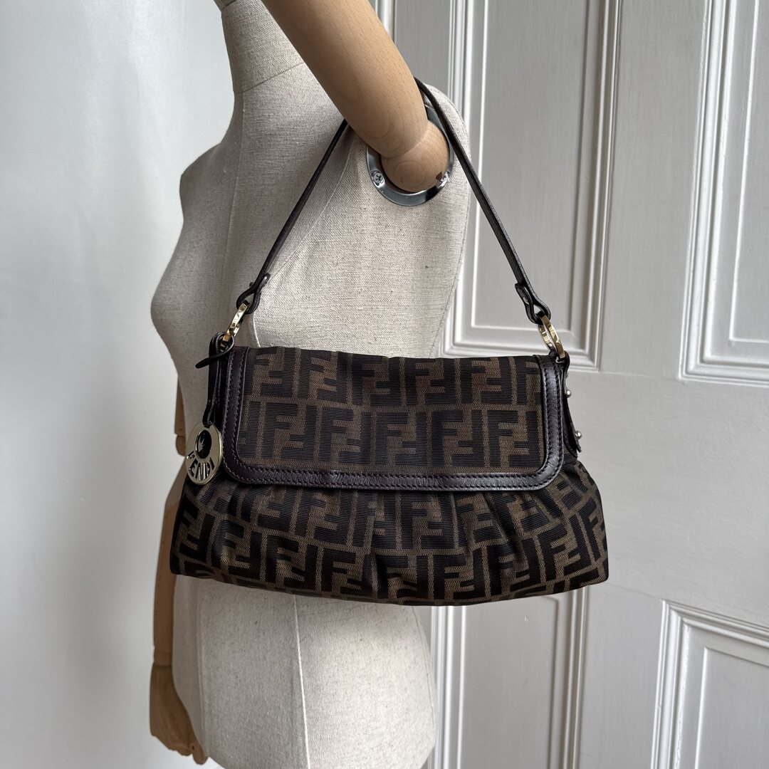 Fendi Zucca Flap Brown Shoulder Bag
