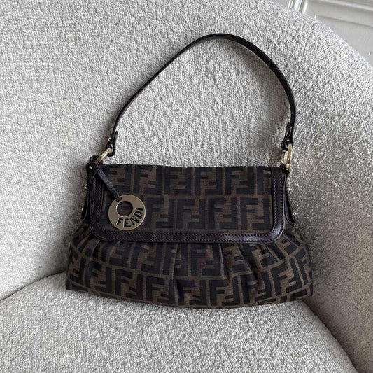 Fendi Zucca Flap Brown Shoulder Bag