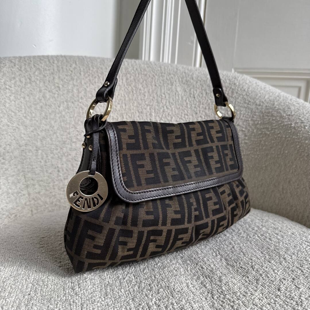 Fendi Zucca Flap Brown Shoulder Bag