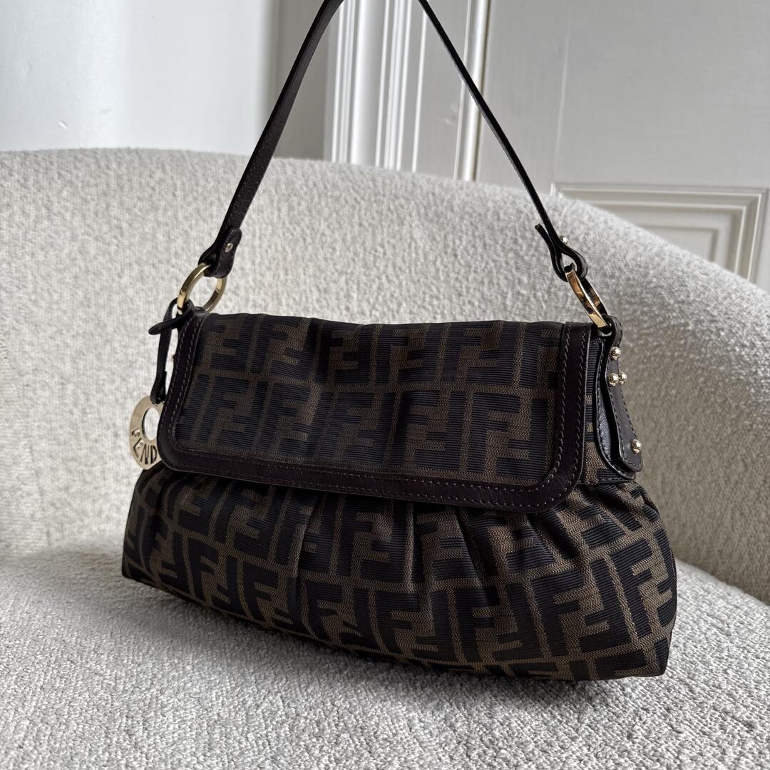 Fendi Zucca Flap Brown Shoulder Bag