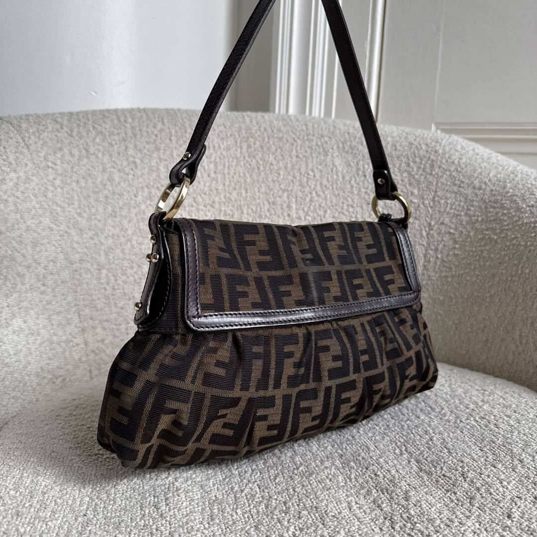 Fendi Zucca Flap Brown Shoulder Bag