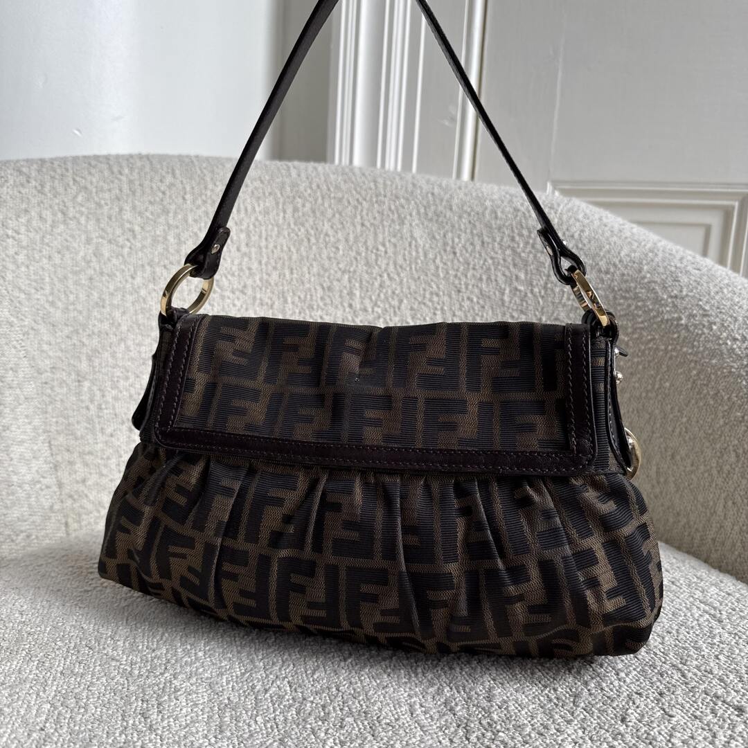 Fendi Zucca Flap Brown Shoulder Bag