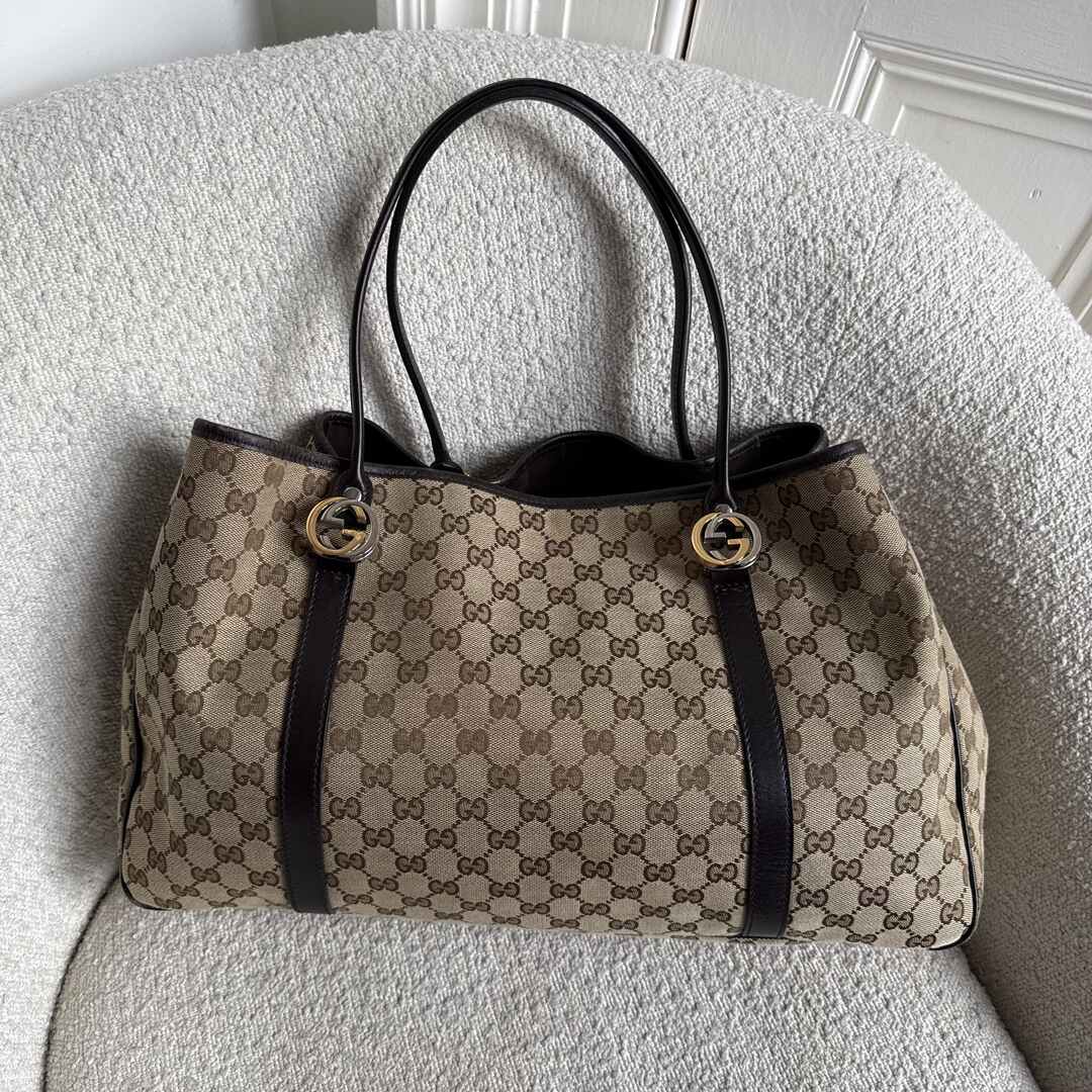 Gucci GG Canvas Twins Black Leather Tote Bag – JennyHayley