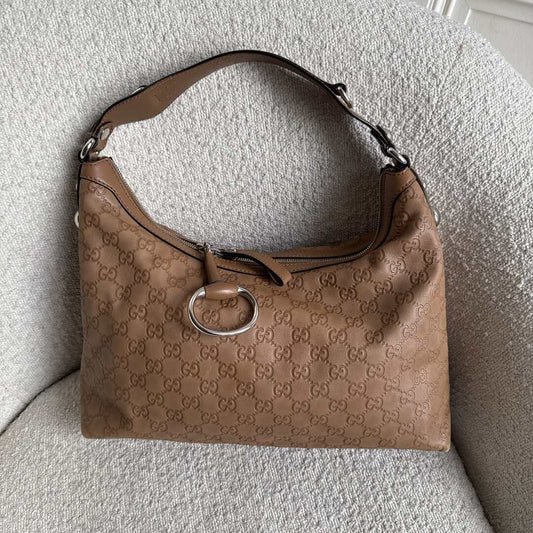 Gucci Guccissima Hobo Leather Brown Shoulder Bag