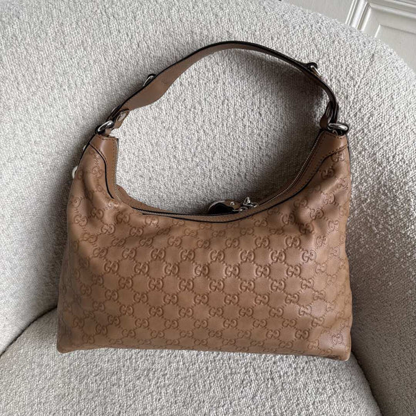 Gucci Guccissima Hobo Leather Brown Shoulder Bag