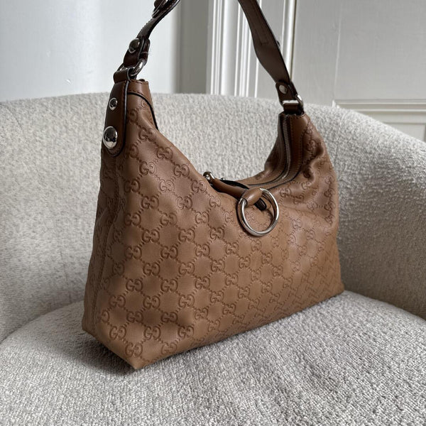 Gucci Guccissima Hobo Leather Brown Shoulder Bag