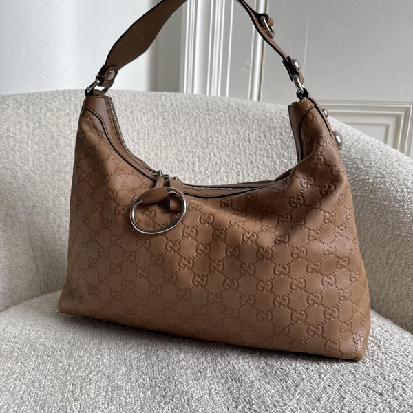 Gucci Guccissima Hobo Leather Brown Shoulder Bag