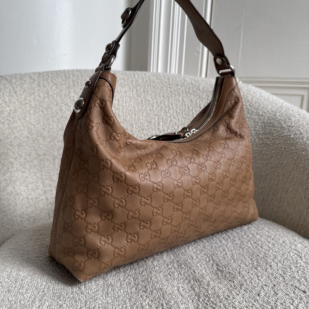 Gucci Guccissima Hobo Leather Brown Shoulder Bag