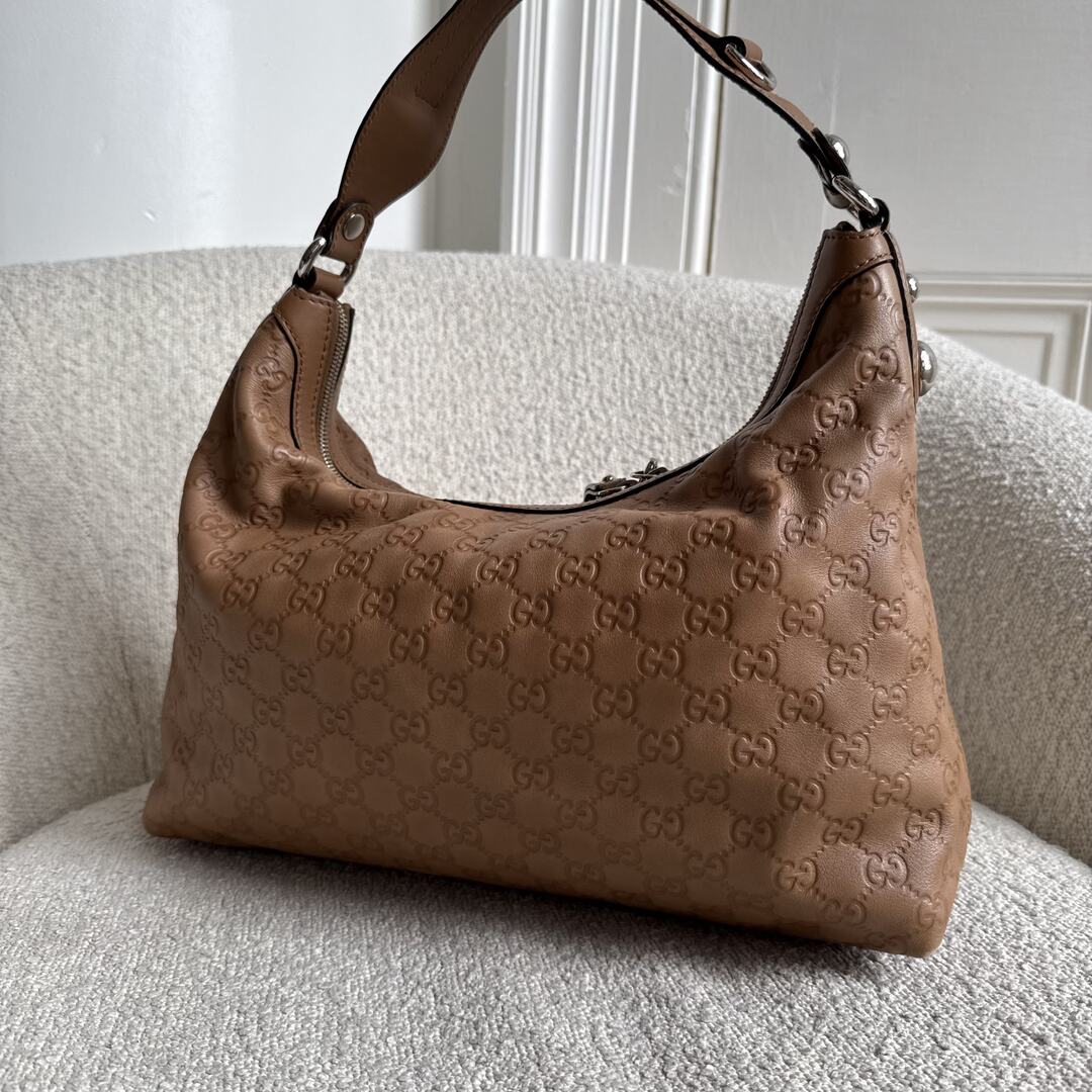 Gucci Guccissima Hobo Leather Brown Shoulder Bag