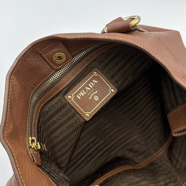 Prada Vitello Daino Leather Brown Tote Bag