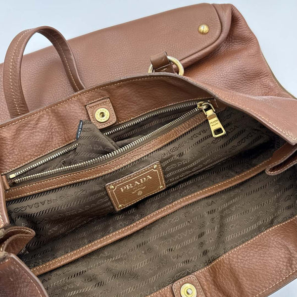 Prada Vitello Daino Leather Brown Tote Bag