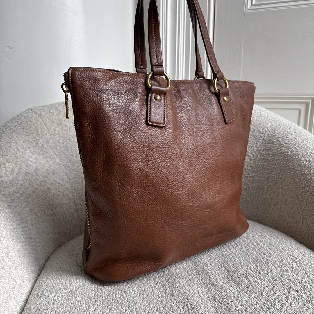 Prada Vitello Daino Leather Brown Tote Bag
