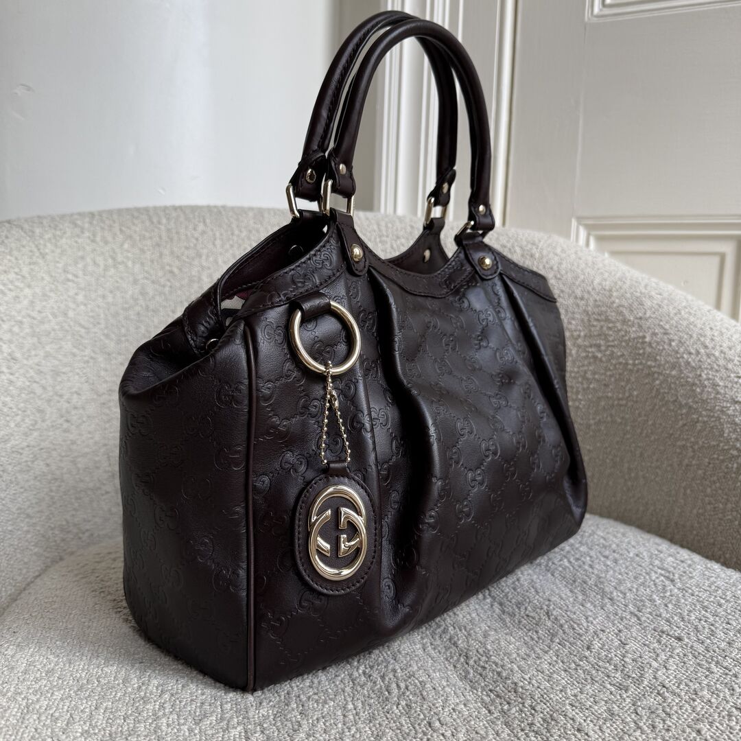 Gucci Guccissima Sukey Leather Brown Tote Bag