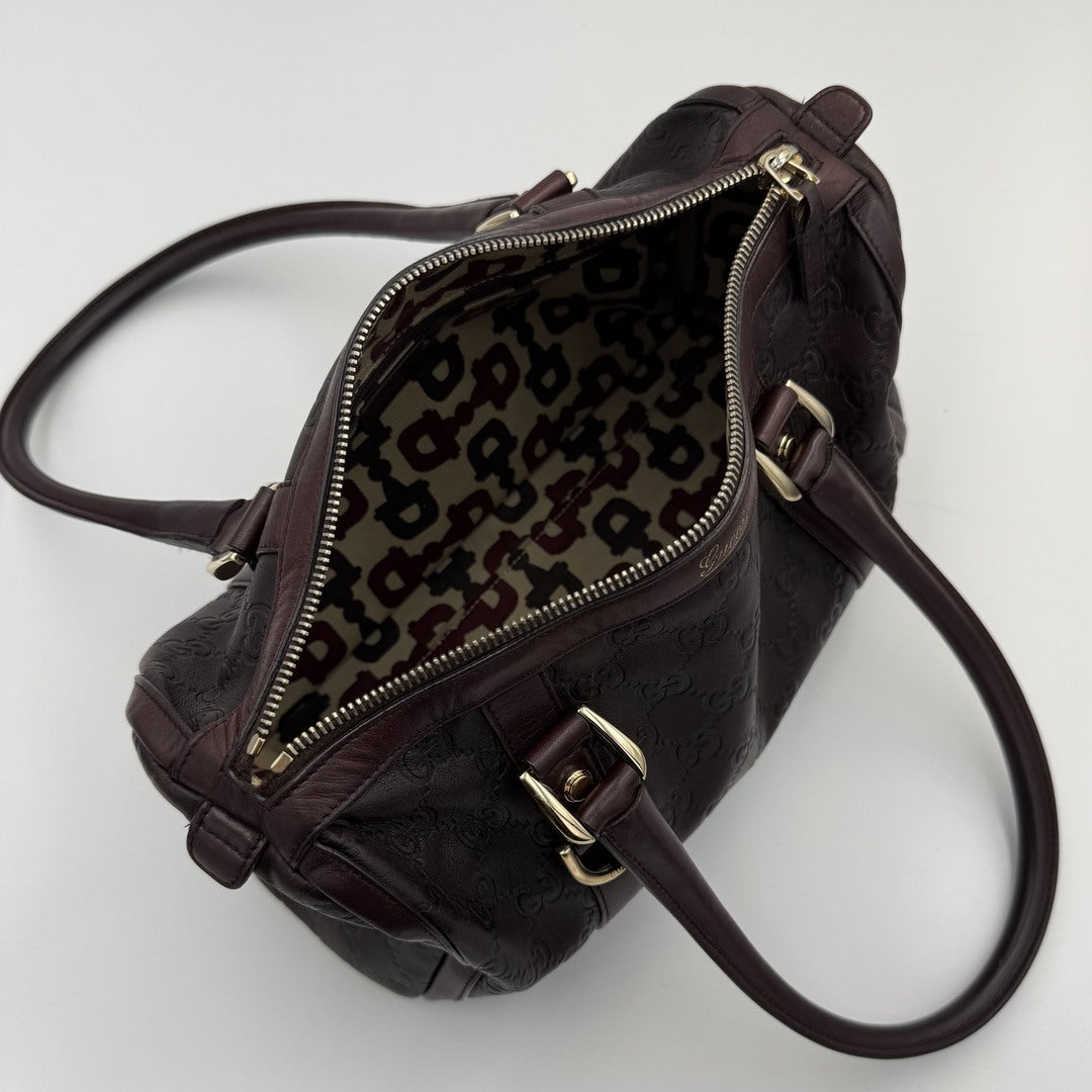 Gucci Guccissima Abbey Brown Boston Leather Shoulder Bag
