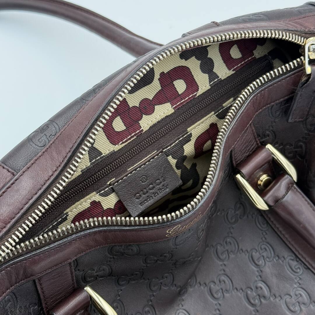 Gucci Guccissima Abbey Brown Boston Leather Shoulder Bag