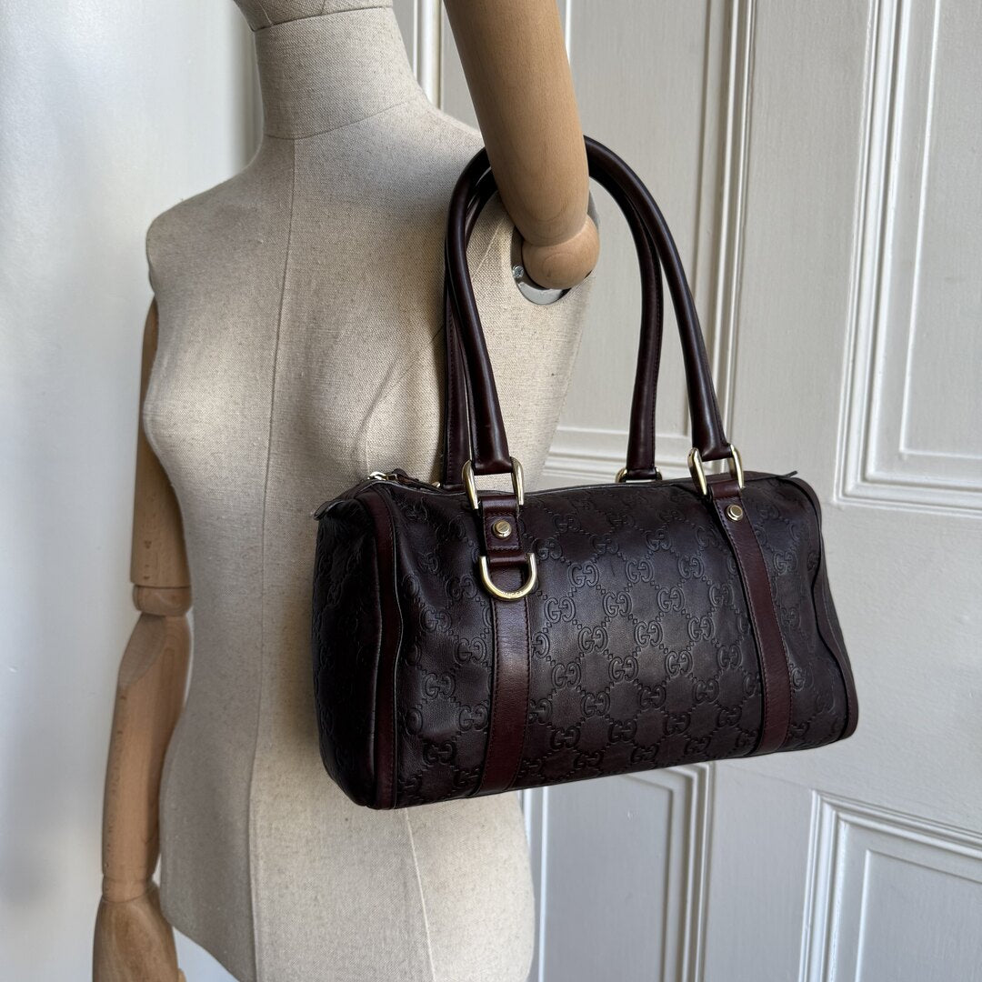 Gucci Guccissima Abbey Brown Boston Leather Shoulder Bag