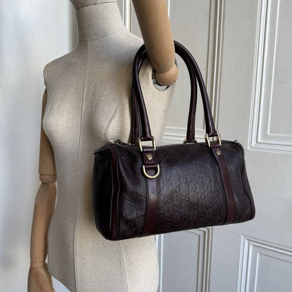 Gucci Guccissima Abbey Brown Boston Leather Shoulder Bag
