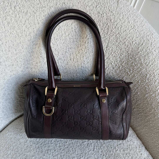 Gucci Guccissima Abbey Brown Boston Leather Shoulder Bag
