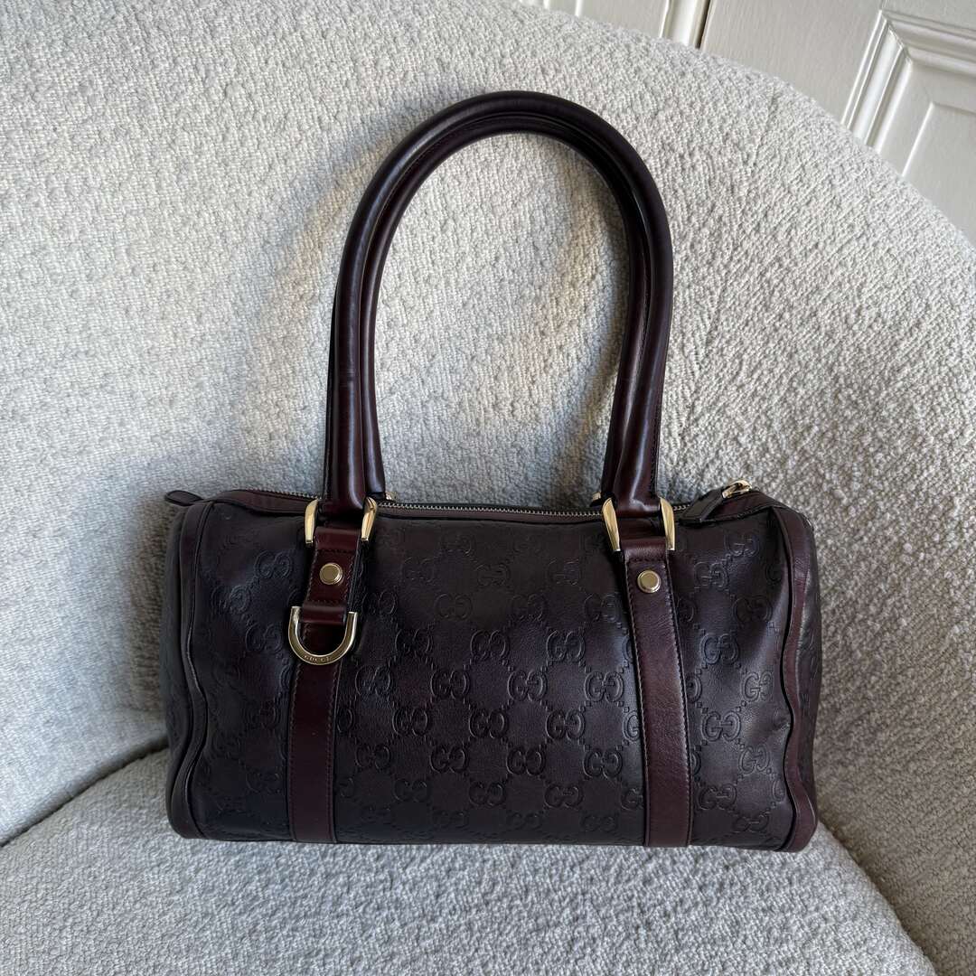 Gucci Guccissima Abbey Brown Boston Leather Shoulder Bag