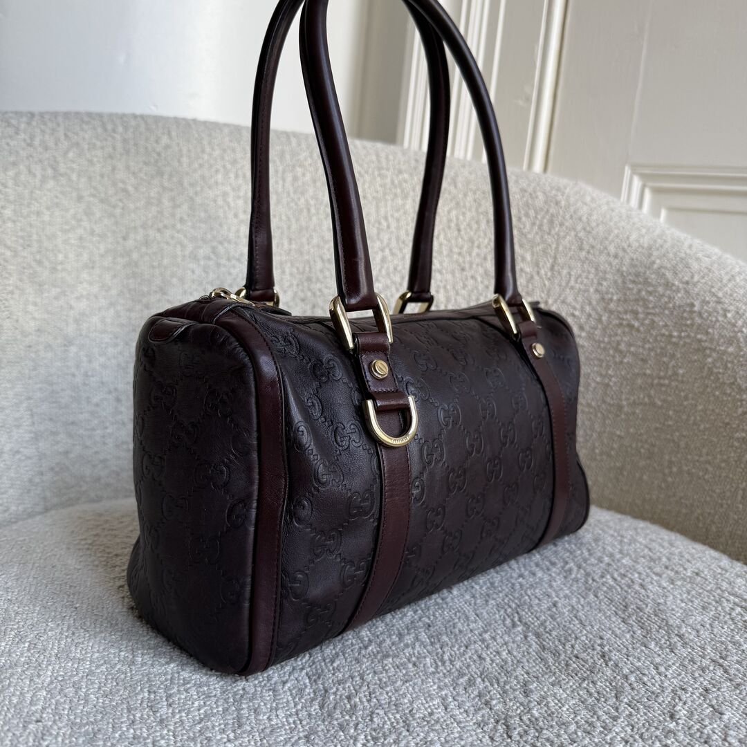 Gucci Guccissima Abbey Brown Boston Leather Shoulder Bag