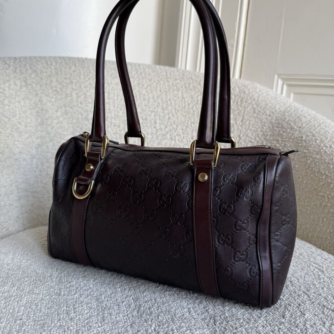 Gucci Guccissima Abbey Brown Boston Leather Shoulder Bag