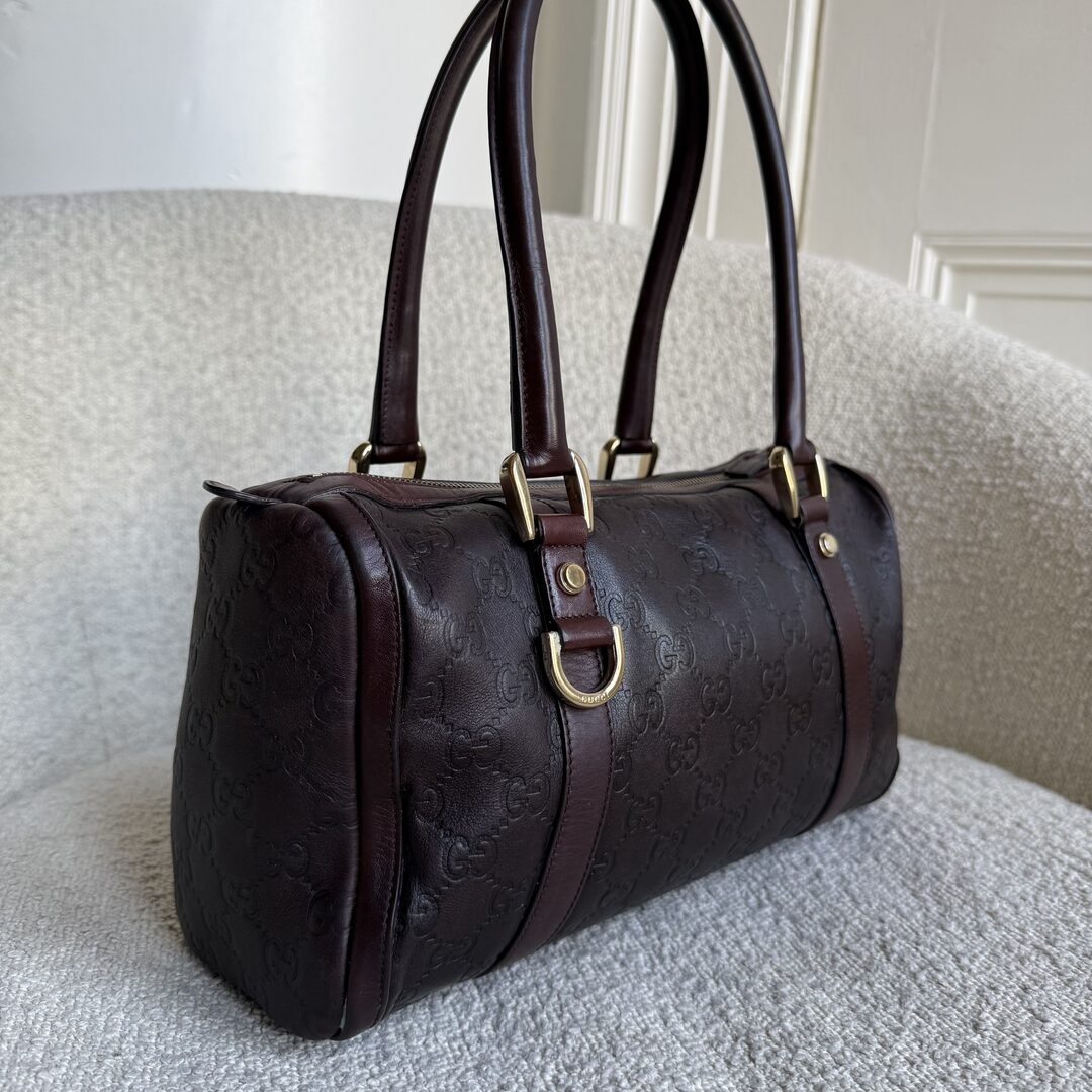 Gucci Guccissima Abbey Brown Boston Leather Shoulder Bag