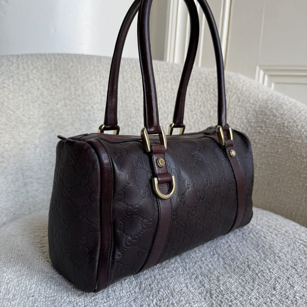 Gucci Guccissima Abbey Brown Boston Leather Shoulder Bag