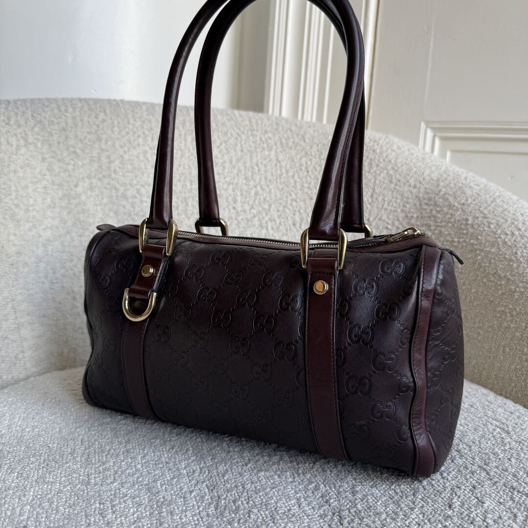 Gucci Guccissima Abbey Brown Boston Leather Shoulder Bag