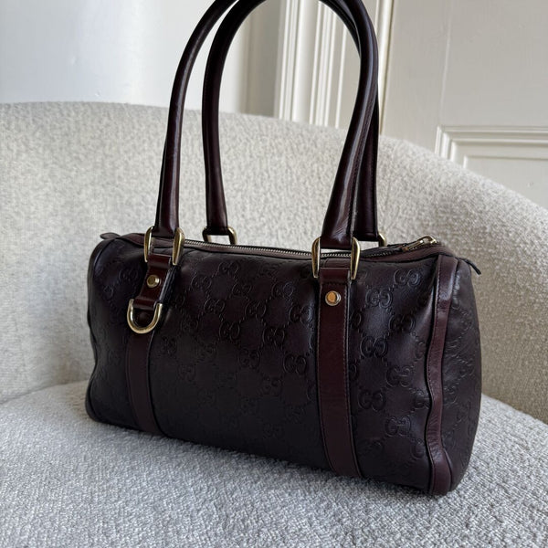 Gucci Guccissima Abbey Brown Boston Leather Shoulder Bag