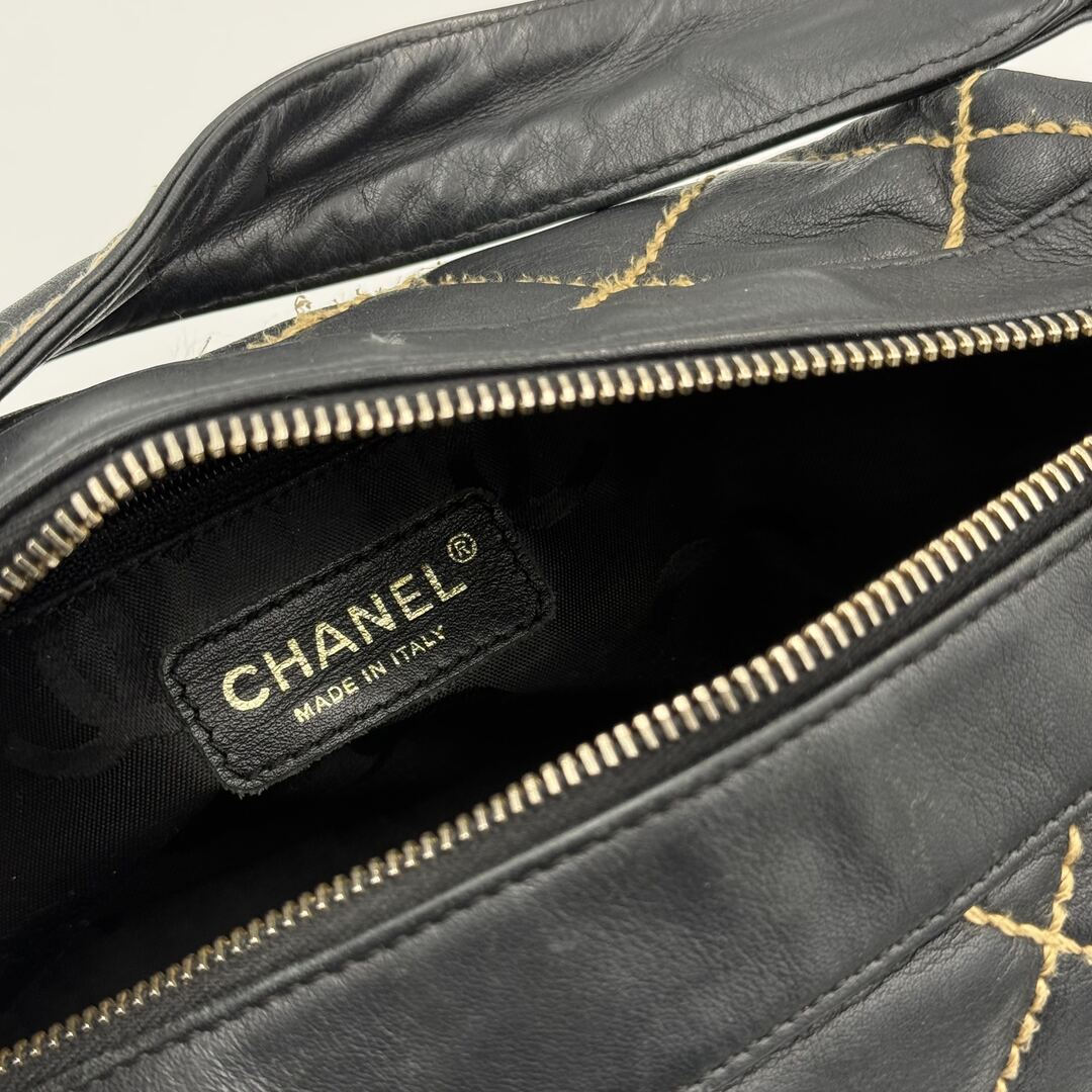 2005 Chanel CC Surpique Wild Stitch Black Leather Handbag