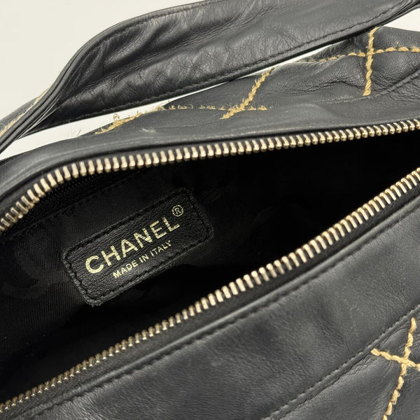 2005 Chanel CC Surpique Wild Stitch Black Leather Handbag