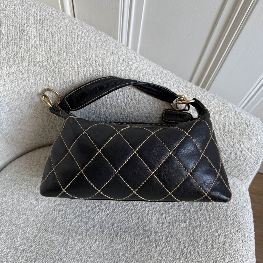 2005 Chanel CC Surpique Wild Stitch Black Leather Handbag