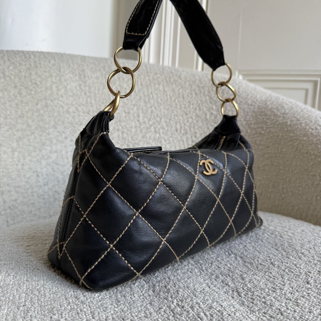 2005 Chanel CC Surpique Wild Stitch Black Leather Handbag