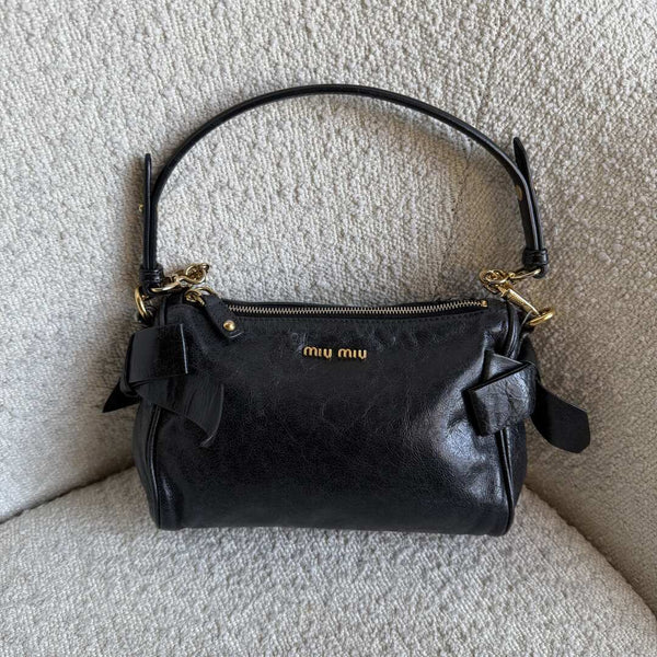 Miu Miu Vitello Bow Leather Black Mini Shoulder Bag