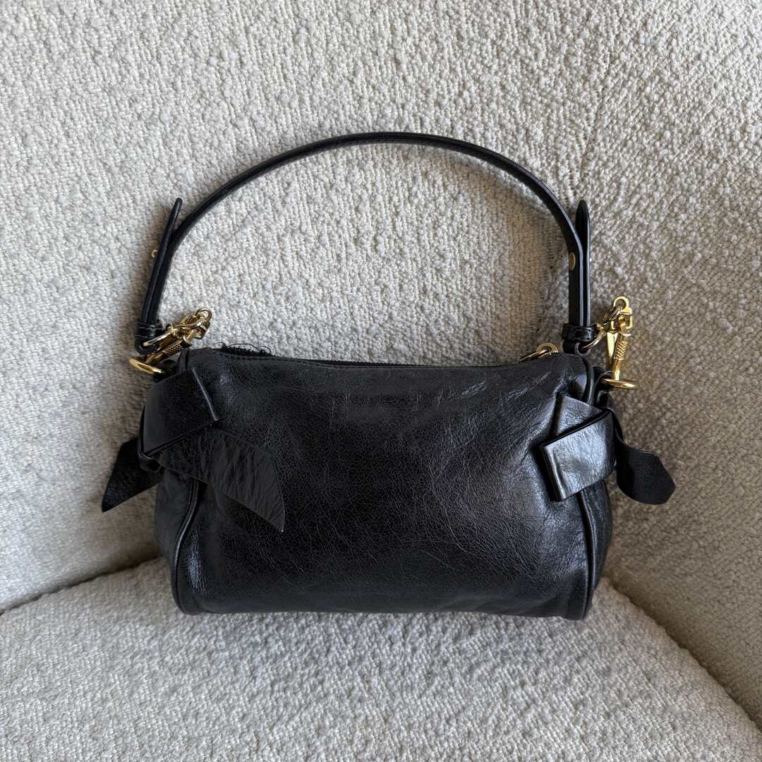 Miu Miu Vitello Bow Leather Black Mini Shoulder Bag