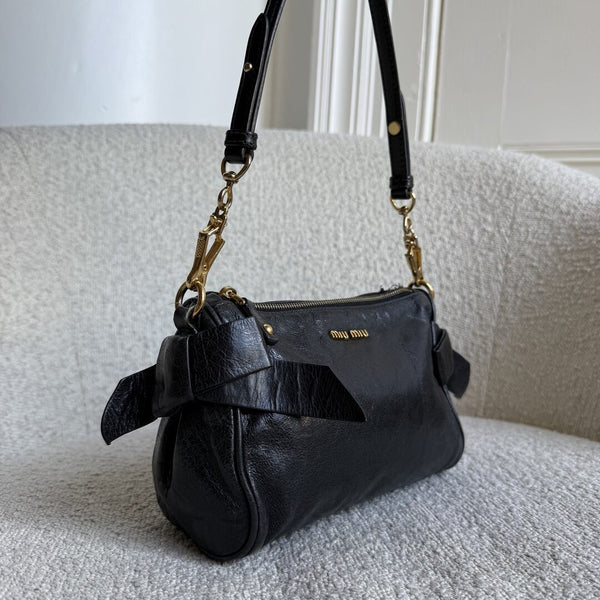 Miu Miu Vitello Bow Leather Black Mini Shoulder Bag