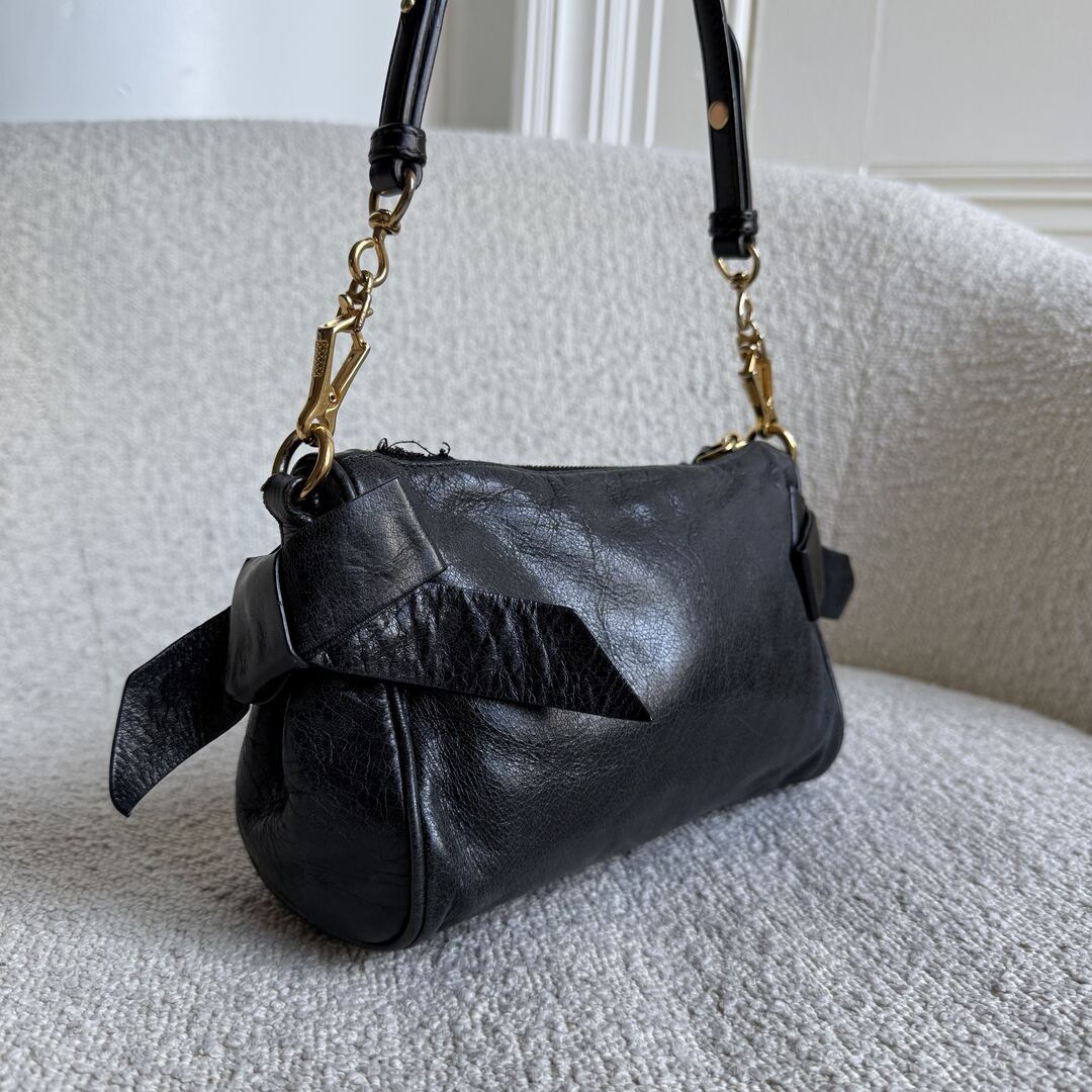 Miu Miu Vitello Bow Leather Black Mini Shoulder Bag