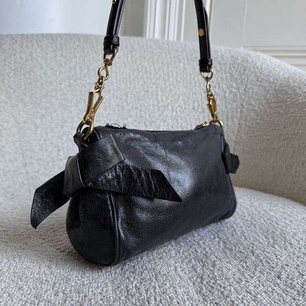 Miu Miu Vitello Bow Leather Black Mini Shoulder Bag