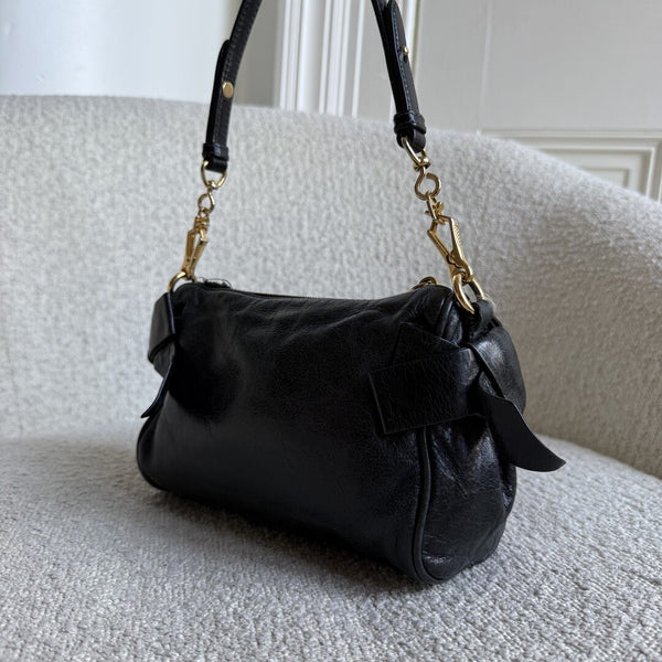 Miu Miu Vitello Bow Leather Black Mini Shoulder Bag