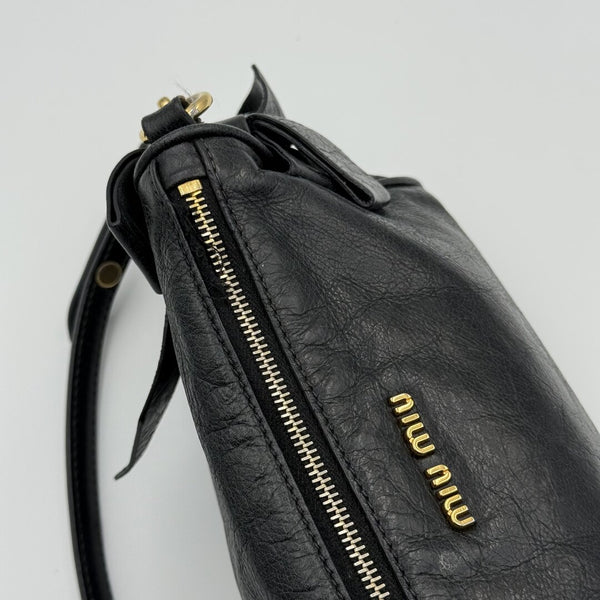 Miu Miu Vitello Bow Leather Black Mini Shoulder Bag