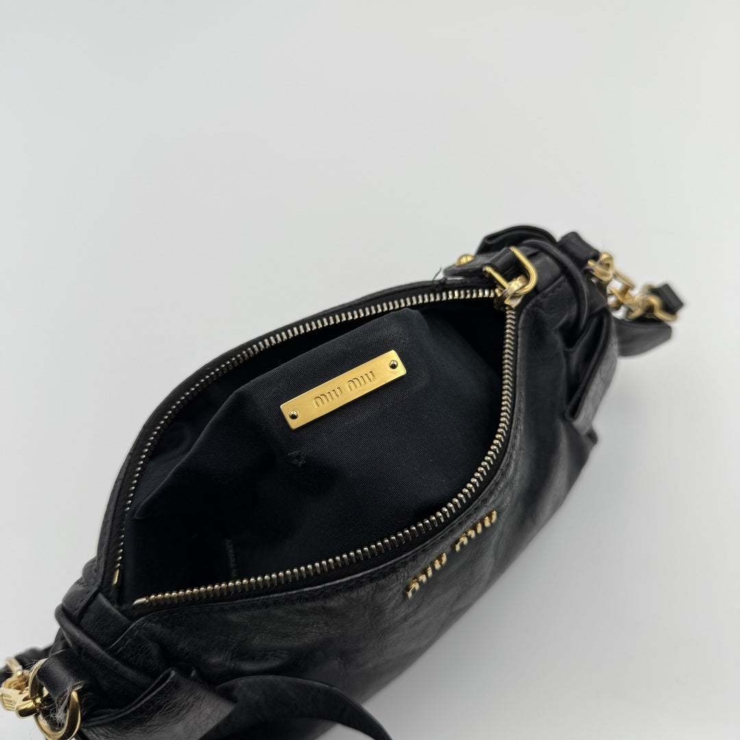 Miu Miu Vitello Bow Leather Black Mini Shoulder Bag