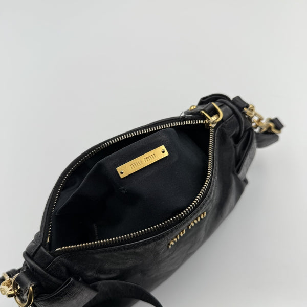 Miu Miu Vitello Bow Leather Black Mini Shoulder Bag