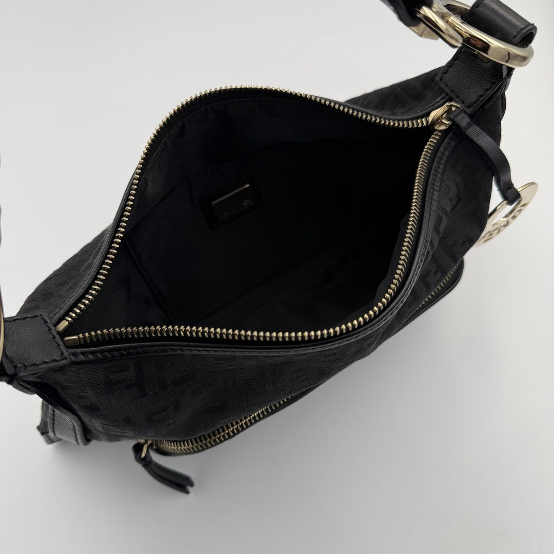 Fendi Zucchino Canvas Chef Black Shoulder Bag