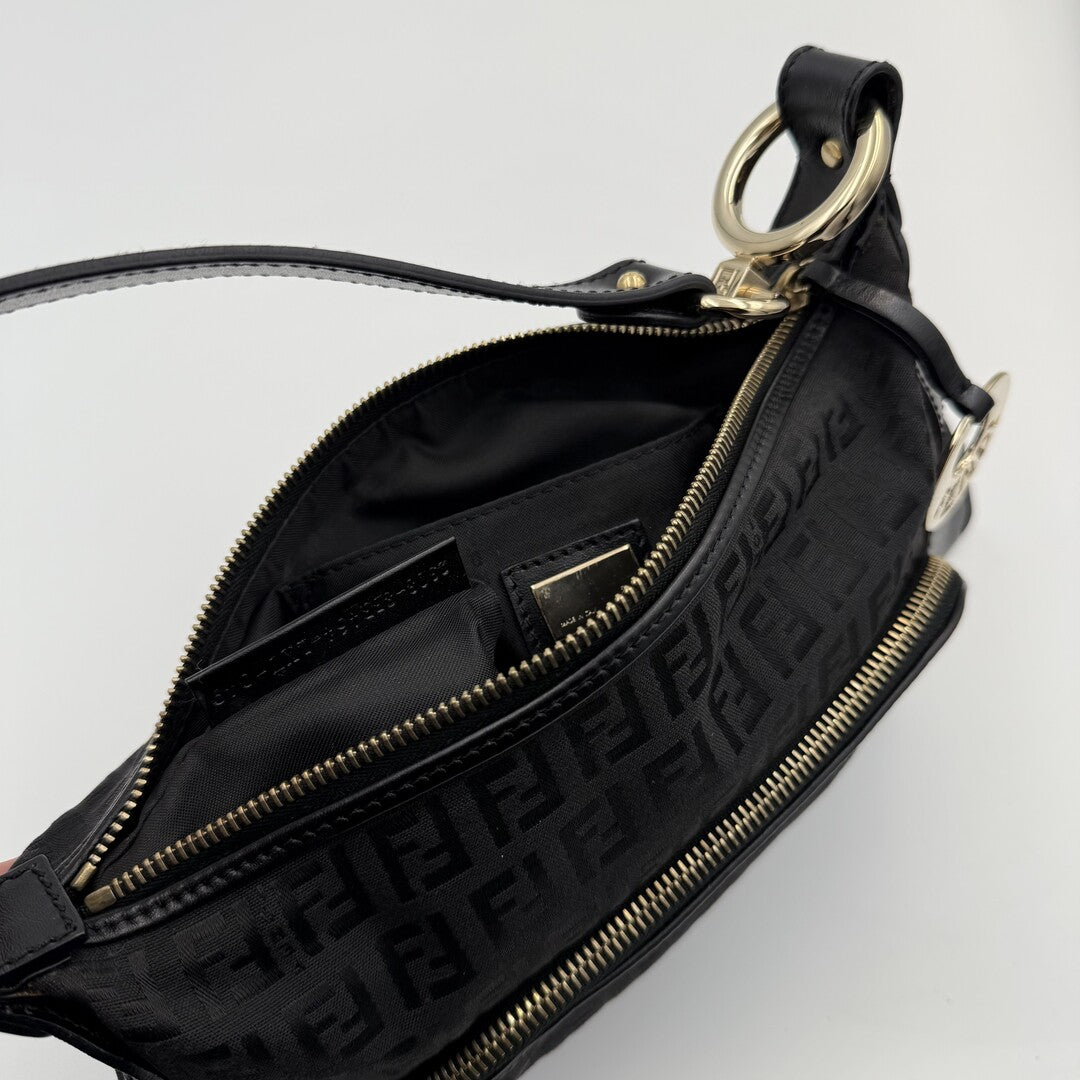 Fendi Zucchino Canvas Chef Black Shoulder Bag