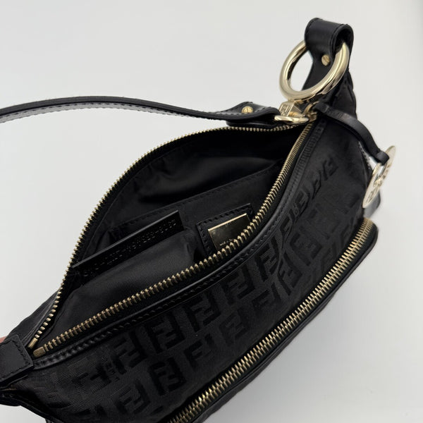 Fendi Zucchino Canvas Chef Black Shoulder Bag