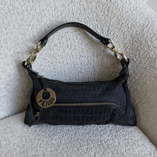 Fendi Zucchino Canvas Chef Black Shoulder Bag