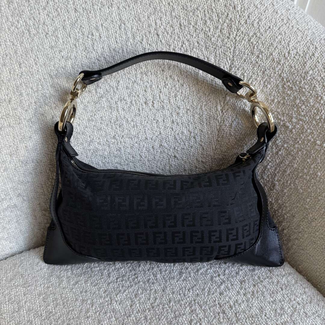 Fendi Zucchino Canvas Chef Black Shoulder Bag