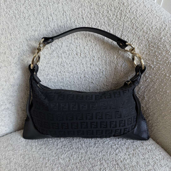Fendi Zucchino Canvas Chef Black Shoulder Bag