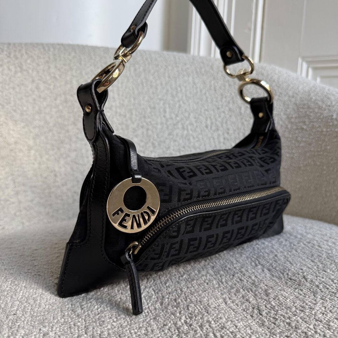 Fendi Zucchino Canvas Chef Black Shoulder Bag