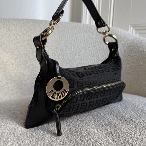 Fendi Zucchino Canvas Chef Black Shoulder Bag